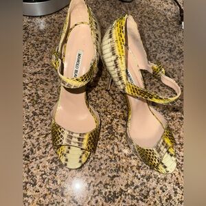 Manolo Blahnik D’Orsay Vibrant Snakeskin Heels